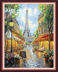 Fanxvivy Stamped Cross Stitch Kits for Beginners Full Range of Cross Stitching Preprinted Embroidery Kits for Adults, 11CT Embroidery Pattern Needlepoint Kits-Iron Tower Twilight 16x20 inch - color: Artdesign19