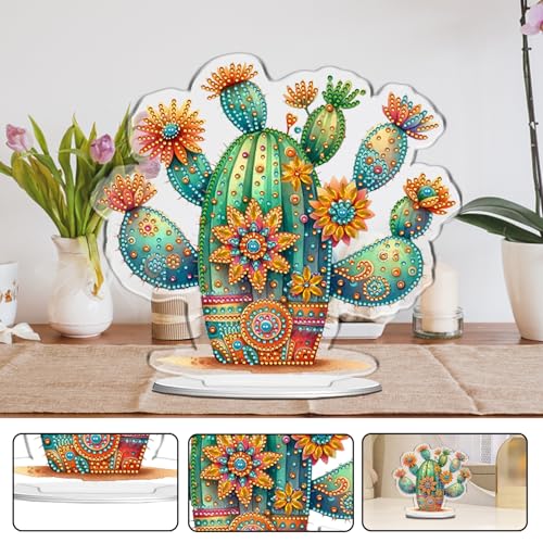 POETRYDRAW Diamond Art Ornament Desktop Kit Cactus, Stand Up Diamonds Painting Ornament for Adults, 5D DIY Special Diamond Gem Craft Tabletop Placement Board Kit - color: Cactus