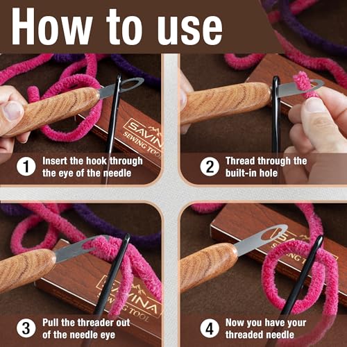 SAVINA Yarn Needle Threader, Hardwood Handle & Hook for Large Eye Needles