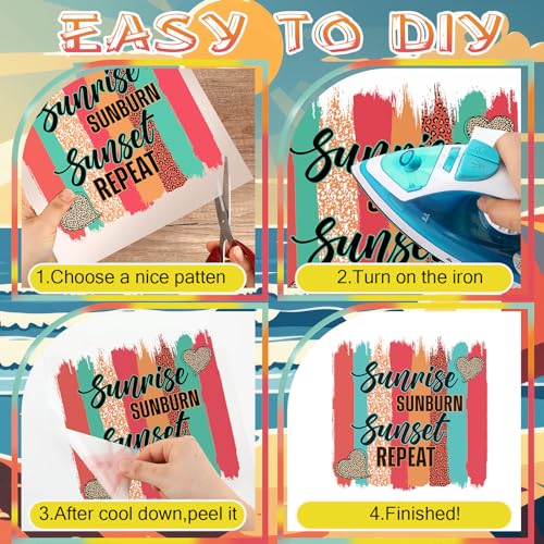 Estune 30 Pcs Summer Beach Iron on Transfers Summer Vibes DTF Ready to Press Heat Transfer Decal Retro Boho Vinyl Iron on Patches Stickers for T Shirts Jacket Bag Clothes DIY Crafts Party Decorations - style: Summer Beach