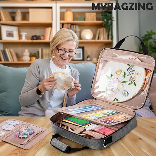 Large Embroidery Bag, Cross Stitch Organizer & Needlepoint Project Bag - color: Grey