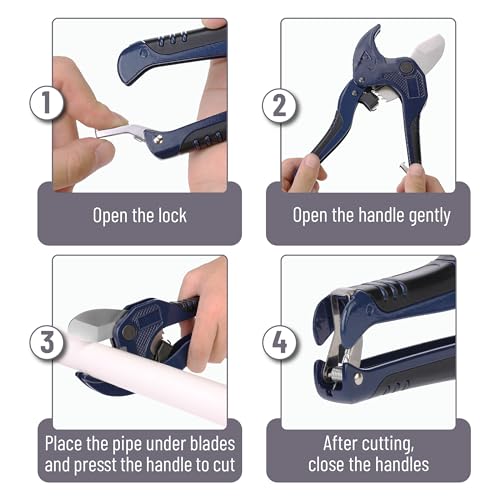 Bates- PVC Pipe Cutter, Cuts up to 1-5/8", Ratchet Pipe Cutter, PEX Cutting Tool for Cutting PEX, PVC, PPR Plastic Hoses and Plumbing Pipes, Navy Blue - color: Navy Blue
