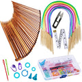 Exquiss Bamboo Knitting Needles Set, 18 Pairs Circular(31.5”) Wooden Knitting Needles with Colored Plastic Tube, 36PCS Single Pointed Bamboo Knitting Needle(9.5”), Include Knitting Tools for Weaving