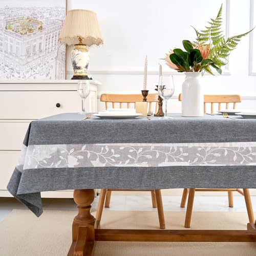 Polyester Fabric Tablecloth with Exquisite Embroidery Sheer Border-Waterproof/Wrinkle Resistant-for Dining,Indoor&Outdoor,Wedding,Holiday,Grey,Rectangle 60x84Inch - color: Grey, size: 84" x 60" (Rectangular)