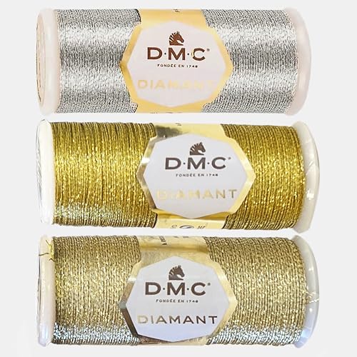 DMC Diamant EmbroideryThread Set, Bundle of Light/Dark Gold, Light Silver
