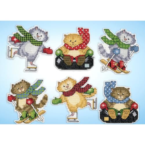 Design Works Crafts Winter Fun Cats Counted Cross Stitch Ornament Kit - Set/6