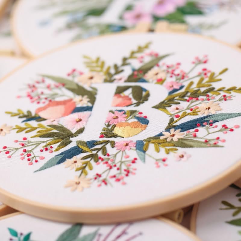 artcici Embroidery Kits Plant Flower Leaf English Letter Patterns for Beginners Adults, Full Range Embroidery Starter Kits Cross Stitch Needlework Supplies (Letter B) - color: Letter B