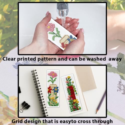 ACRNIGHEET 6PCS Stamped Cross Stitch Bookmark Kit for Beginners Flower 11CT - style: Book Flower Patterns