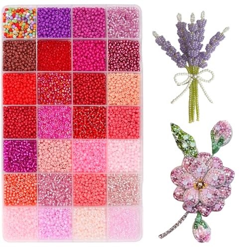 11200pcs Glass Seed Beads for DIY Crafting Bracelet Necklace Embroidery Jewelry Making Supplies (3mm, 400pcs/Color, 28 Colors, Red Scheme) - color: Red