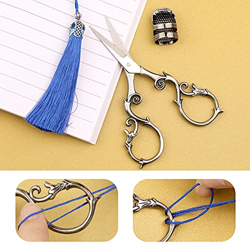 SHWAKK Embroidery Scissors 4.45in Ancient Gray Gourd Flower Sewing Scissors - color: Silver gourd flower