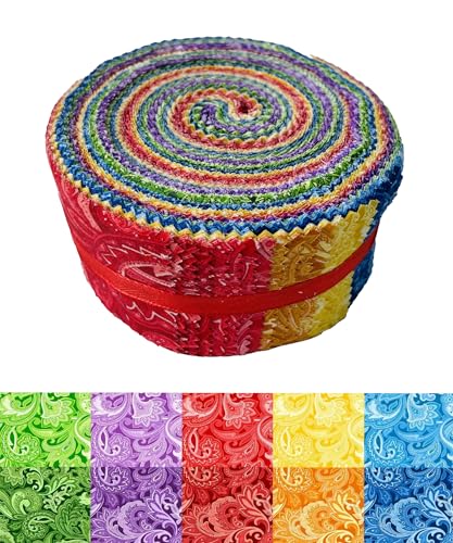 100% Cotton Jelly Roll Fabric Strips for Quilting and Sewing-Paisley Floral - color: Paisley Floral