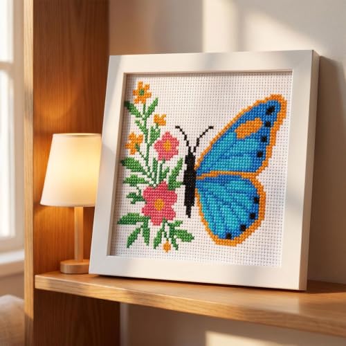 Butterfly Stamped Cross Stitch Kits for Beginners Adults with Framed - color: DKJ018