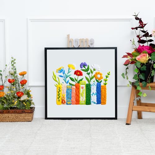 Louise Maelys Floral Books Embroidery Kit for Beginners DIY Needlework - color: book Flower