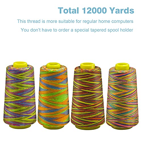 Rainbow Variegated Serger Thread, All-Purpose Thread for Sewing, Polyester, 4 Cones of 3000 Yards Each Spool for Sewing Machine - color: 4 Rainbow