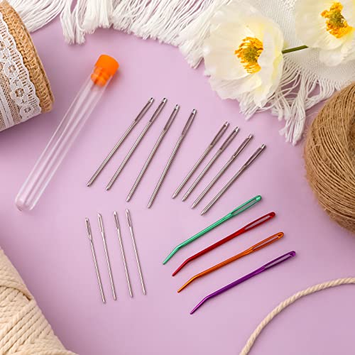 16pcs Large-Eye Blunt Needle, Plastic Bent Tapestry Needle, Stainless Steel Yarn Knitting Needles Sewing Needles Wool Needle Hand Knitting Needle Sewing Knitting Needle for Crochet Projects (2 Styles)