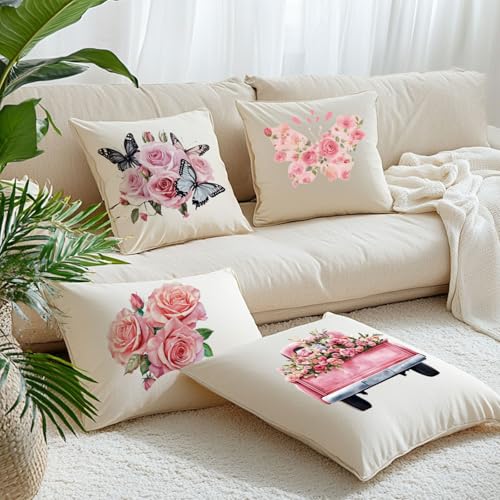 SUPERDANT 4PCS Pink Roses Iron on Transfer Paper Butterfly Flowers Heat Transfer Sticker Valentine's Day Iron on Decals for T Shirts DTF Transfers Ready to Press for Clothing Hoodie Jackets DIY Gift - style: Pink Roses