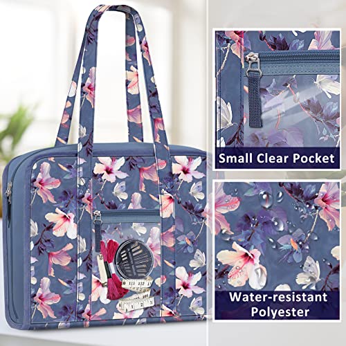 FINPAC Sewing and Craft Supplies Storage Tote Bag with Clear Pockets - color: Blooming Hibiscus