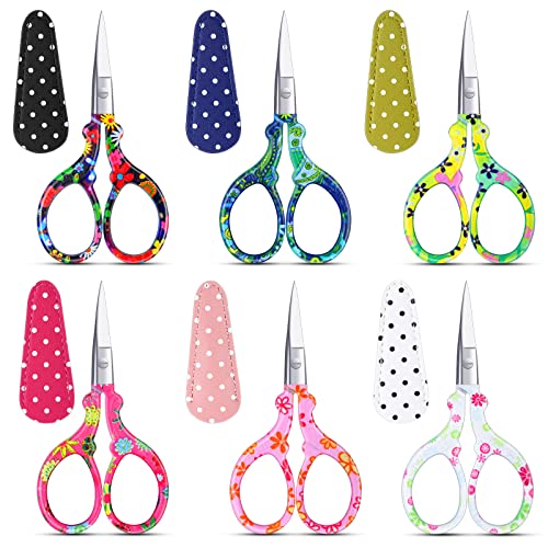Therwen 6 Pcs 3.6" Embroidery Scissors, Artificial Leather Cover, Colorful - style: Colorful