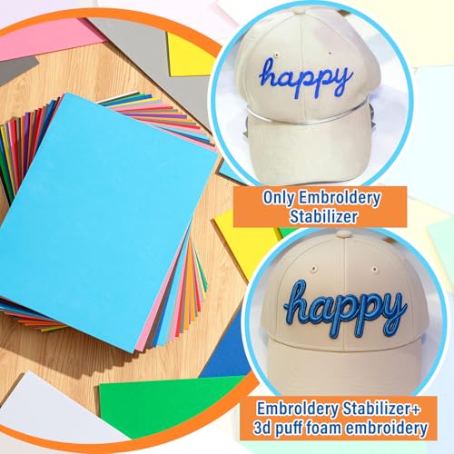 Hahafelt 30 Pcs 9″x12″ Large Embroidery Foam 3D Puffy Foam 3MM with 1 Roll 12" x 50 yd Tear Away Machine Embroidery Stabilizer Backing for Caps, Garments, Jackets, Bags, Hand Sewing