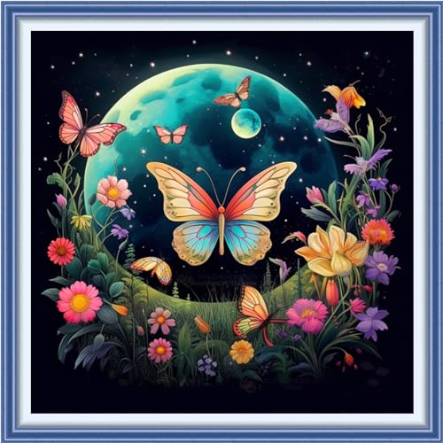 Funxvoot Stamped Cross Stitch Kits Beginners Full Range of Embroidery Kits for Adults 11CT Embroidery Patterns Needlepoint Kits Printed Cross Stitch Kits -（Moon Butterfly 18x18 inchs） - color: Cross Stitch Kits 04