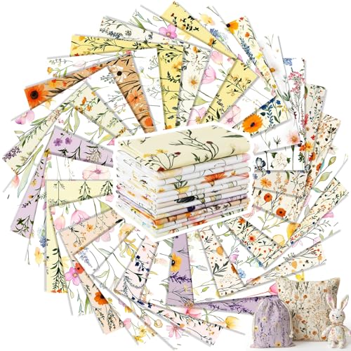 Tatuo 30 Pieces 10 x 10 Inches Summer Wildflower Cotton Fabric Bundle Squares Patchwork Floral Fabric Sewing Quilting Bundles Assorted Pattern Cloth for DIY Scrapbook Craft Making - style: Stylish Wildflower