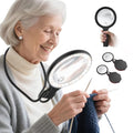 Neck Wear Magnifying Glass with Light for Close Work, 5.5 Inch 5X Handheld Lighted Magnifier for Reading Books, Included 2PCS Upgrade 10X Small Magnify Glasses with Protective Sheath