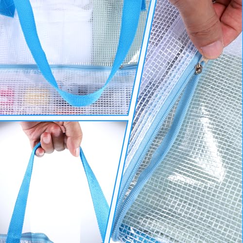 Portable Project Bags 16 x 16 Inch Craft Bag Organizer Tote with Handles Needlepoint Project Bag with Zipper and Double Pockets Transparent Mesh Zipper Pouch for Quilters Knitting Stitching Craft