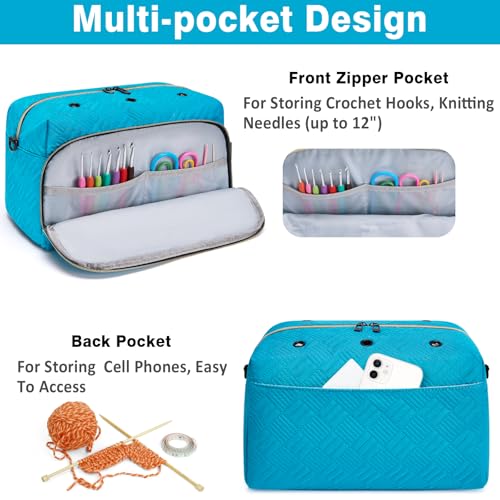 IBFUN Crochet Yarn Knitting Bag Organizer for Knit Accessories Hooks - color: L-Blue, size: Large