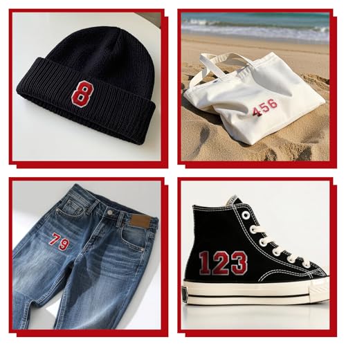 J.CARP 60Pcs Red Number 0 to 9 Patches Iron on Sew on Letters for Clothing, Hats, Shoes, Backpacks, Handbags, Jeans, Jackets etc. - color: 60pcs Number, Red
