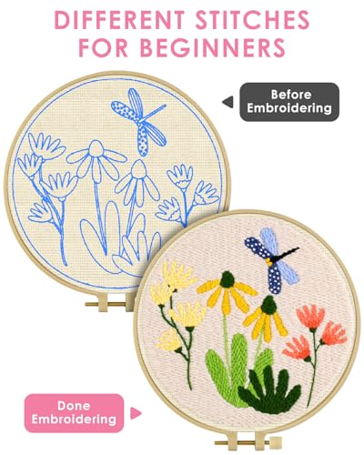 TINDTOP Punch Needle Kits, DIY Punch Embroidery Kits for Adults Beginner, Tool with Punch Needle Fabric, Hoops, Yarns and Sewing Needles (Set B) - color: Set B