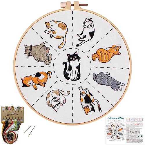 Louise Maelys Cat Embroidery Kit for Beginners Animal Pattern DIY Craft - color: kit-9