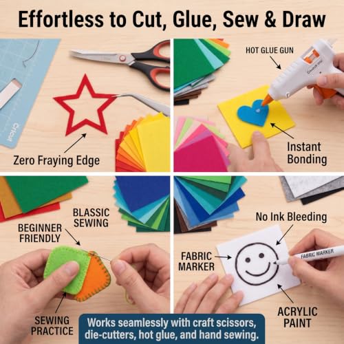 45 Pcs Felt Fabric Sheets 6x6 1mm Thickness - color: 15x15cm