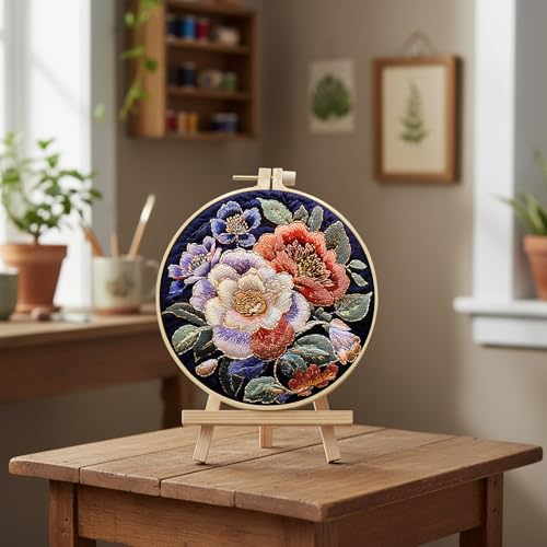 ARTopet Embroidery Kit for Beginners Cross Stitch Kits Needlepoint Set Colorful Flowers Patterns Embroidery Thread Kit for Craft Lover Hand Stitch with Hoop Threads Fabric-Flowers04 - color: Flowers04