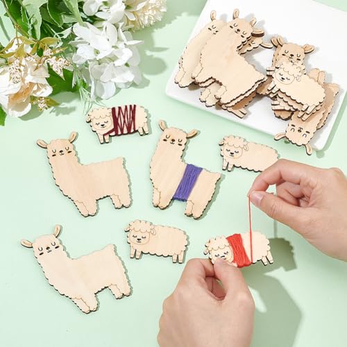 NBEADS 24 Pcs 2 Styles Wooden Animals Floss Bobbins, 2 Sizes Sheep and Alpaca Shaped Cross Stitch Bobbin Embroidery Thread Cards Winding Board for DIY Sewing Storage