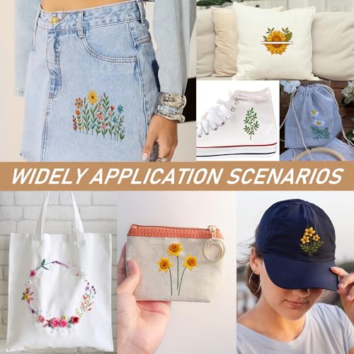 Floral Water Soluble Embroidery Stabilizer - 4 Sheets Stick and Stitch Embroider Paper Wash Away 40 Pcs Embroidery Transfer Paper with Pre-Printed Flower Leaves Designsfor Hand Sewing Lovers - size: Pattern: Flower (Style 2)