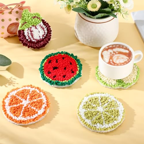 Yaomiao 6 Pcs Fruit Punch Needle Coaster Kit for Beginners, Adults - style: Fruit