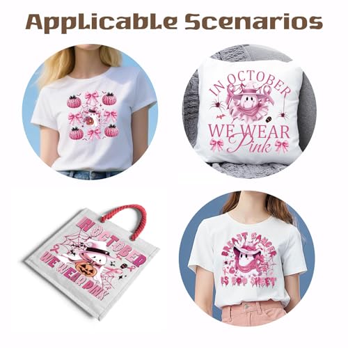 SUPERDANT 4PCS DTF Transfer Ready to Press Iron On Decals for Breast Cancer - style: In October We Wear Pink