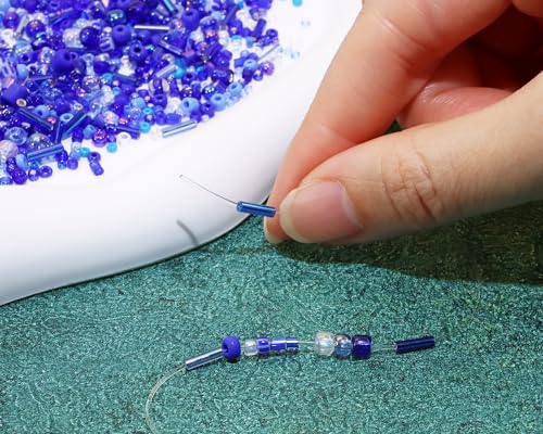 Mixed Craft Beads 1000Pcs/20g Glass Seed Tube Bead Bugle Bead 1.5-4.5mm Small Loose Spacer Beads for DIY Bracelets Necklace Earring Jewelry Making (Royal Blue) - color: Royal Blue