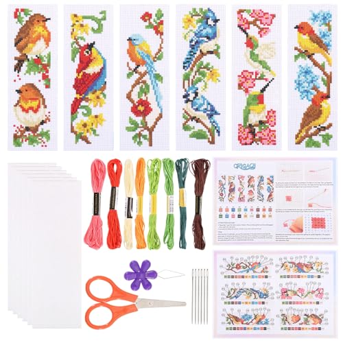 ORIGACH 6 Set Birds Cross Stitch Bookmark Kit for Beginner - style: Birds