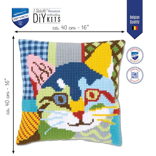 Vervaco Cross Stitch Cushion Kit Modern Cat 16" x 16" - size: 40.0 x 40.0 x 0,3 cm