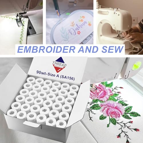 Sissewpro144pcs Prewound Bobbins White, Size A SA156 Class 15 Embroidery Bobbin Thread, Soft Polyester Sewing Machine Bobbin for Brother Singer Janome Babylock Embroidery & Sewing Machines - color: SA156 90WT 144PCS White