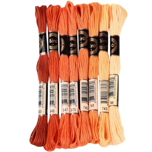 70 Yards 8 Skeins Gradient 6 Strands Orange Red Variegated Cross Stitch Thread Embroidery Floss Polyester Friendship Bracelet String Threads Set for Hand Sewing Making Needlecraft Supply - color: Orange Red, size: 70 Yards