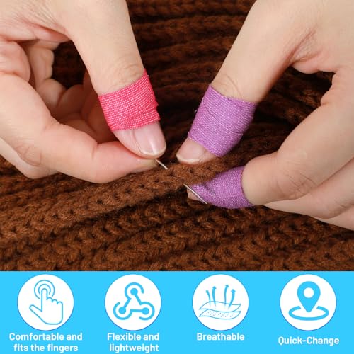 4PCS Thimble Tape for Hand Sewing, Self-Adhesive Finger Tape Sewing Finger Protector Breathable Nail Bandage for Quilting, Embroidery DIY Crafts (Rose Red, Green, Purple, Blue)