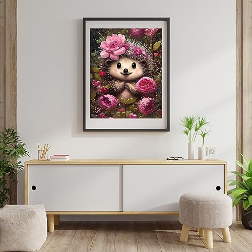 Moohue 14CT Stamped Cross Stitch Kits for Adults Beginners Animal Hedgehog Flowers Counted Cross Stitch Kits for Adults Advanced (Cute Hedgehog and Flowers) - color: Cute Hedgehog and Flowers