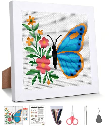 Butterfly Stamped Cross Stitch Kits for Beginners Adults with Framed - color: DKJ018