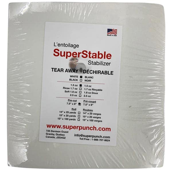 Superpunch Tear Away Embroidery Stabilizer, 1.5 oz, White, 7.5 x 8 in - color: White, size: 7.5 inch x 8 inch, 500 Precut Sheets