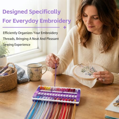 LOKUNN Embroidery Floss Organizer 30 Positions 2 Pcs Thread Organizers - color: Purple+Blue