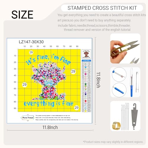 HKLIOPU Stamped Cross Stitch Kits - Highland Cow Embroidery Starter Kit for Adult Beginners, 11CT Needlepoint Cross-Stitch Patterns Dimensions Kit Arts and Crafts 11.8x11.8 inch - color: USL-147