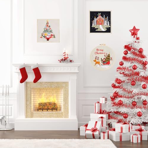 LB Christmas Embroidery Kit for Beginners Adults, 3 Sets Hand Embroidery Starter Kit with Snowman Pattern and Instructions Stamped Cross Stitch Kits Include Embroidery Hoop Needles Threads Scissors - color: Black White