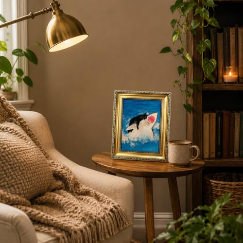 Vintage Gold Framed Black Cat Riding Shark Wall Art,9x11in - color: Cat Riding Shark Gold Framed, size: 11"L x 9"W